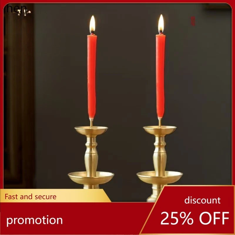 Cz brass candlestick ornament - chinese retro wedding three-tier candle holder - buddhist altar brass
