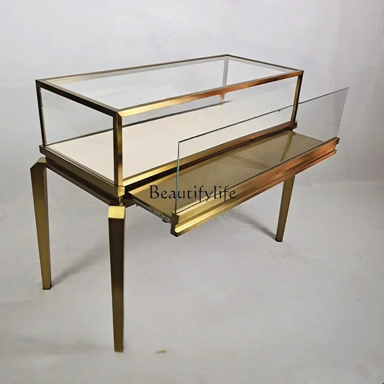 

Z.*Stainless Steel Removable with Wheel Lock Jewelry Jade Jade Diamond Glass Cabinet