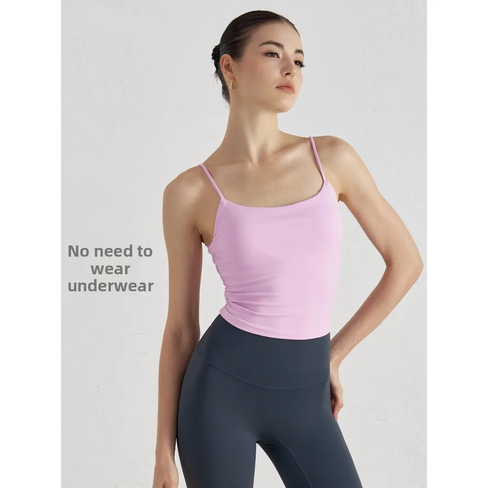 

2025 Summer Women's Naked Feeling Yoga Camisole - Ruched Smooth Surface Beautiful Back Perfect for Pilates Stylish Sports Bra