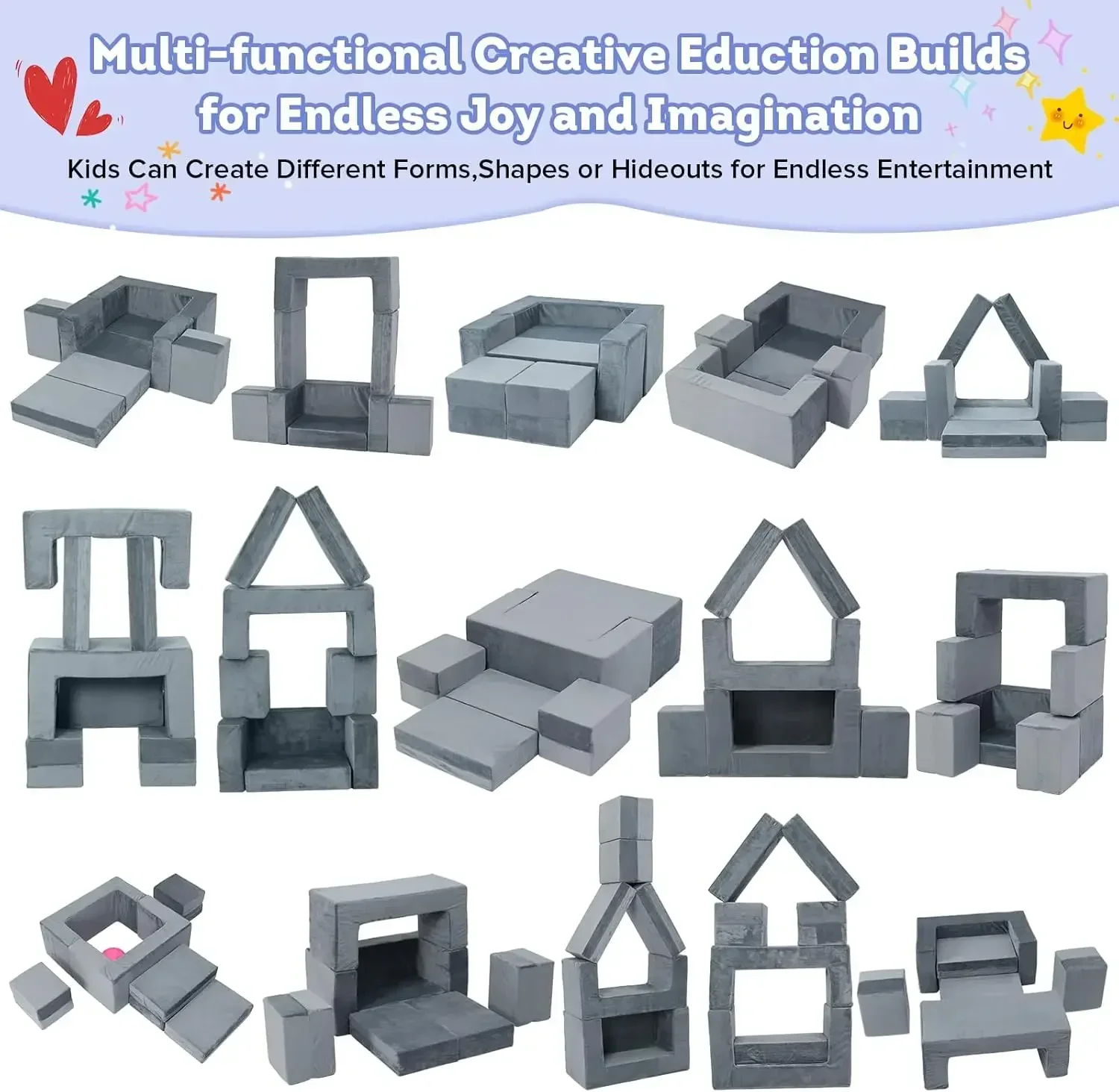 7 Pcs Modular Toddler Couch, Freely Removable Kids Chair Sofa for Playing, Creativity, Sleeping, Versatile Fold Out Baby Play Co