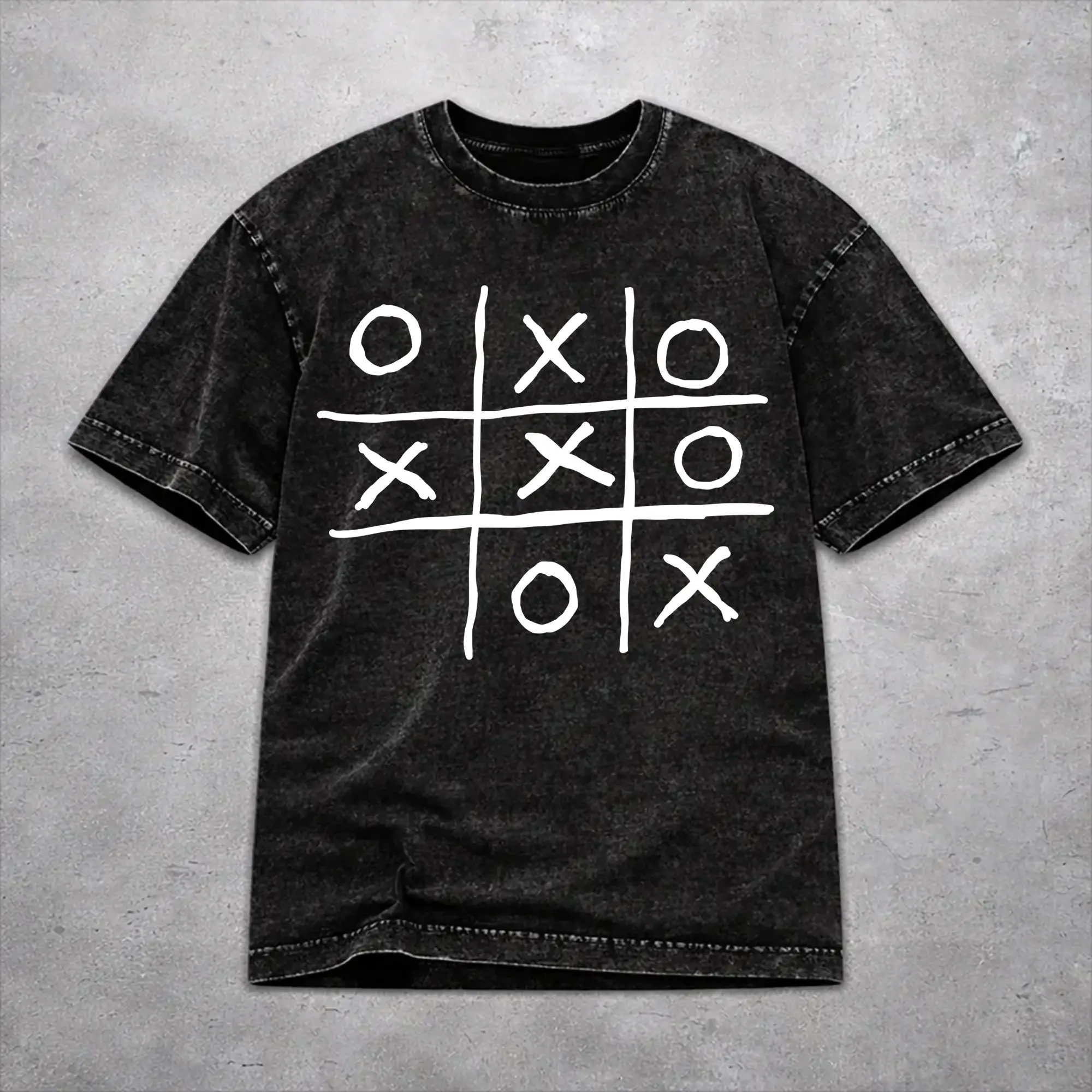 Tic Tac Toe Outfit Washed T Shirts for Men Women Streetwear Hip Hop T-Shirt Summer  Tee Shirt Cotton