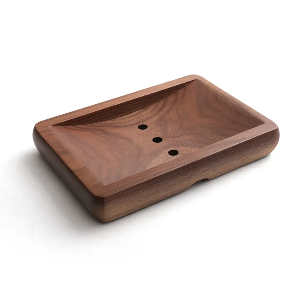 Portable Black Walnut Wooden Soap Dish Wood 10*14cm Bar Soap Holder Soap Saver Box Bathroom Countertop