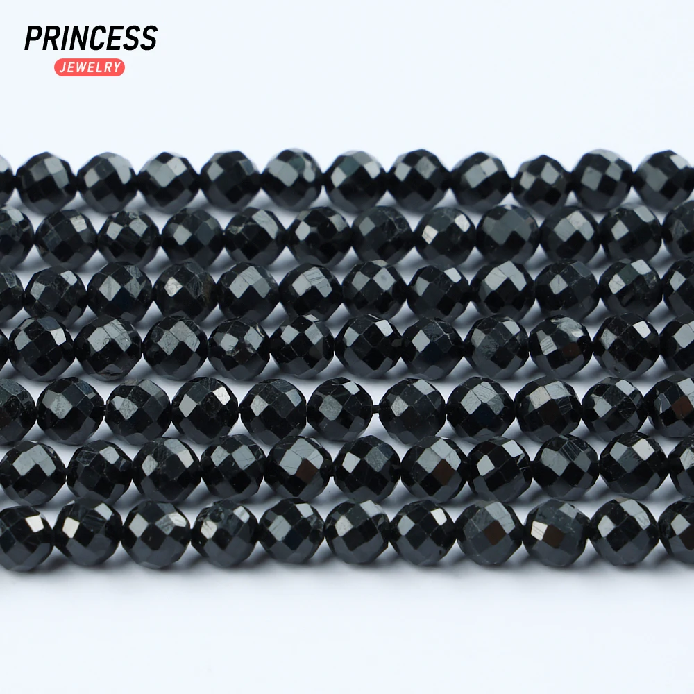 Perles de Tourmaline Noire Naturelle A + à Facettes de 2, 3, 4 ou 5mm, Accessoires de Bricolage pour Bijoux, Bracelet de Direction, Vente en Gros