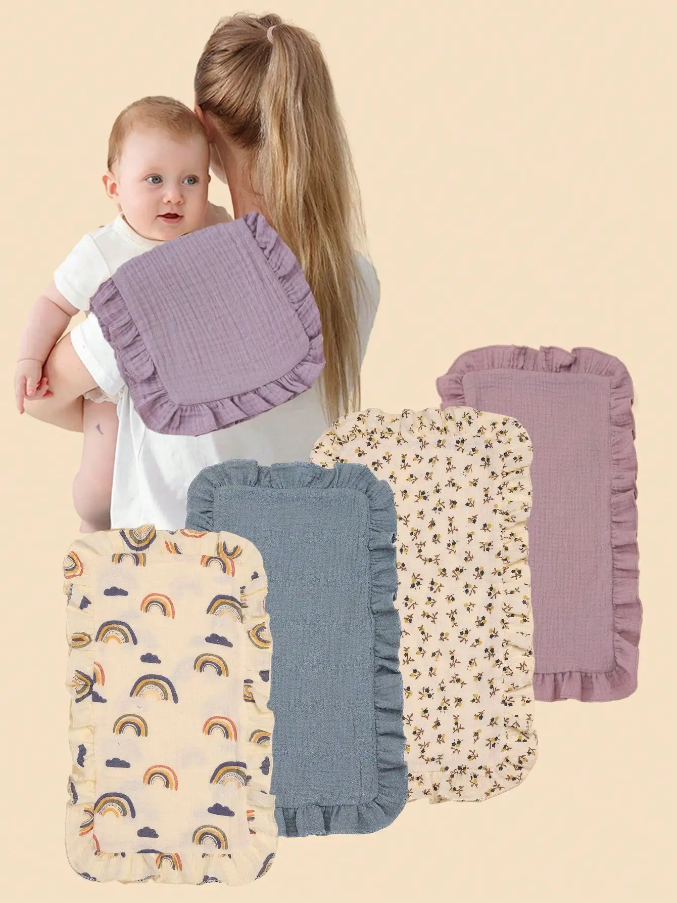 

4Pcs/Set Cute Floral Prints Soft Muslin Cotton Gauze Shoulder Rag Girls Burping Rags Muslin Burp Cloths for Baby