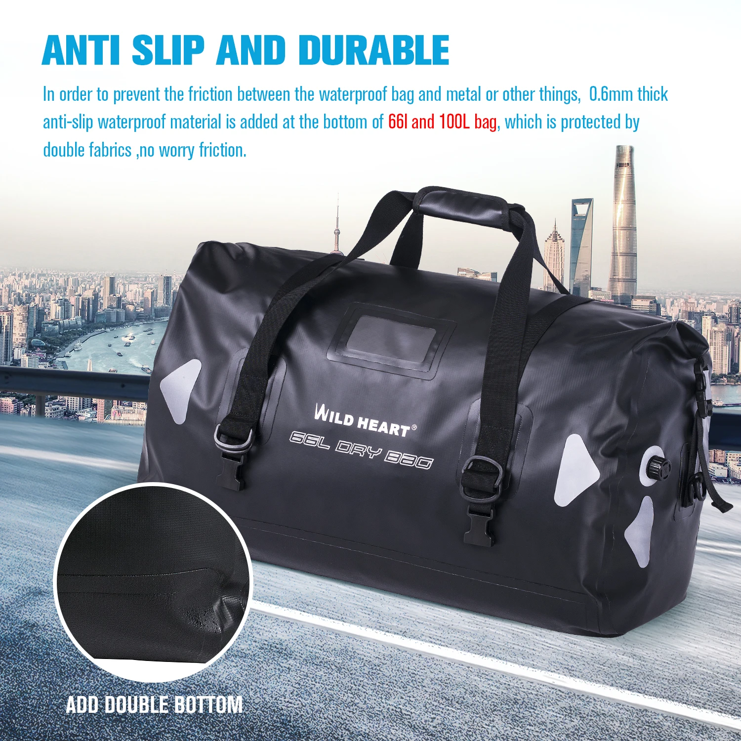 WILD HEART Motorcycle Waterproof Tail Bag 40L/66L/100L 500D PVC Double Bottom Motorbike Saddle Seat Storage Luggage Pack