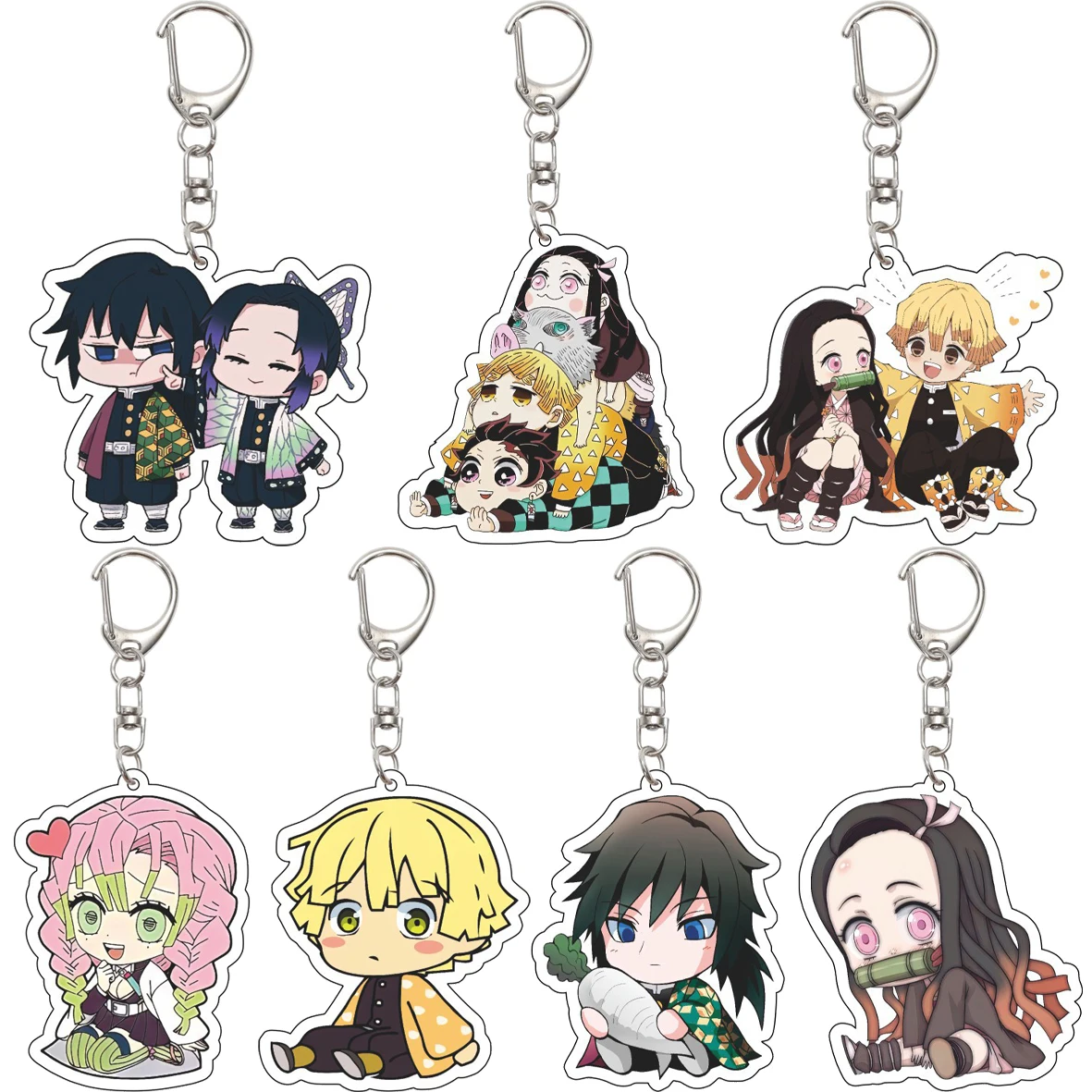 55MM Anime Demon Slayer Kamado Tanjiro Kamado Nezuko Tomioka Giyuu Agatsuma Zenitsu Rengoku Kyoujurou Acryl-Schlüsselanhänger Geschenke