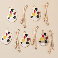Trendy 10Pcs/PACK Fun Colorful Drawing Board Brush Charms Enamel Pendant For Keychain Necklace DIY Jewelry Making Ornament
