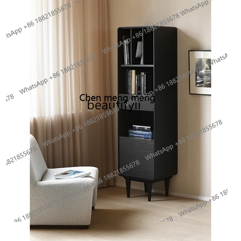 Modern Minimalist Designer Model Nordic Retro Style Carved Solid Wood Living Room Showcase Bookcase