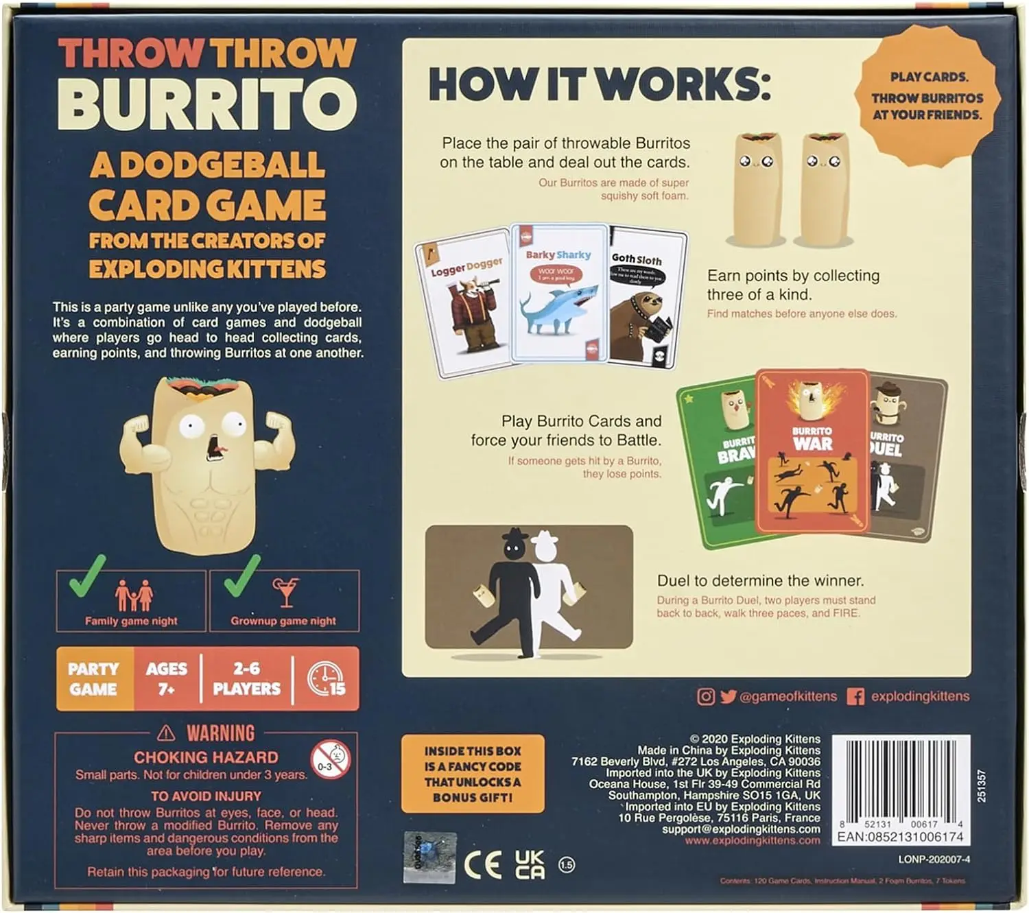 Throw Throw Burrito Card Game by Exploding Kittens - A Dodgeball Card Game - Fun Family Card Games for Adults Kids 2-6 Players