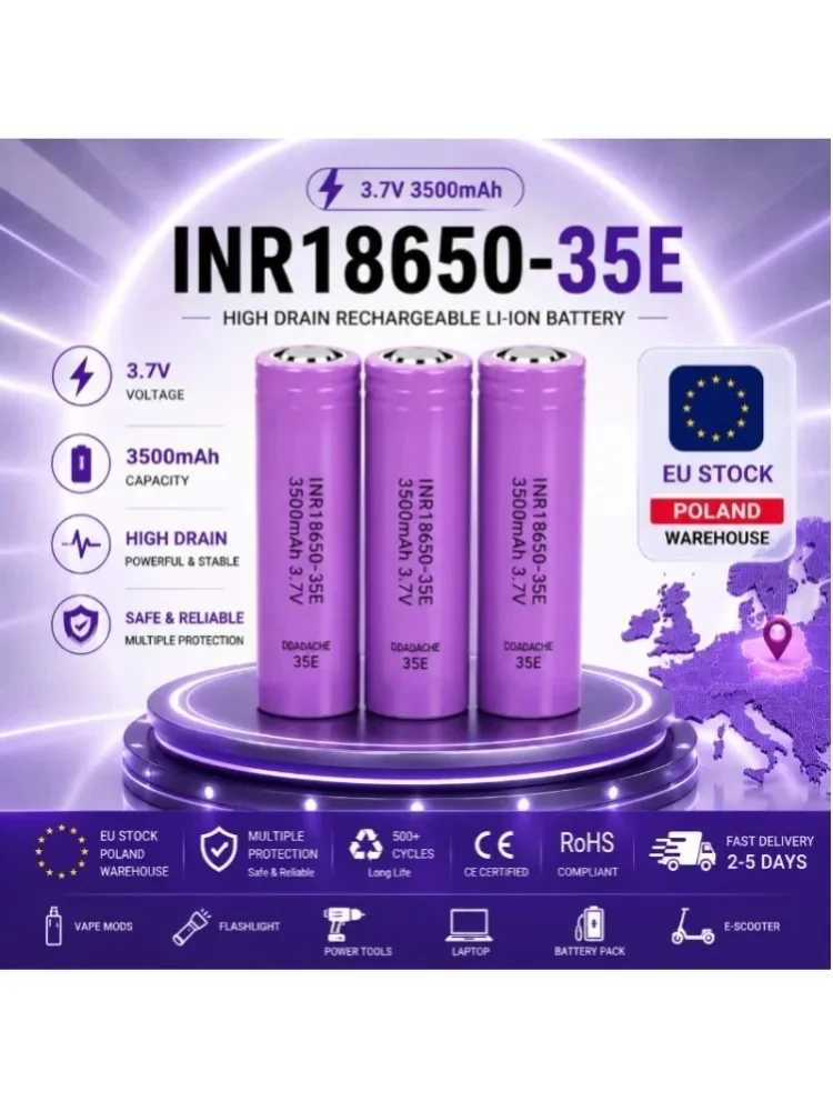 Hochleistungs-18650-Akku 3500mAh 3.7V INR18650-35E Wiederaufladbare Li-Ionen-Zelle 25A Leistungsstarker Akku für LED-Taschenlampen, Campinglampen, Jagdlampen und tragbare Geräte