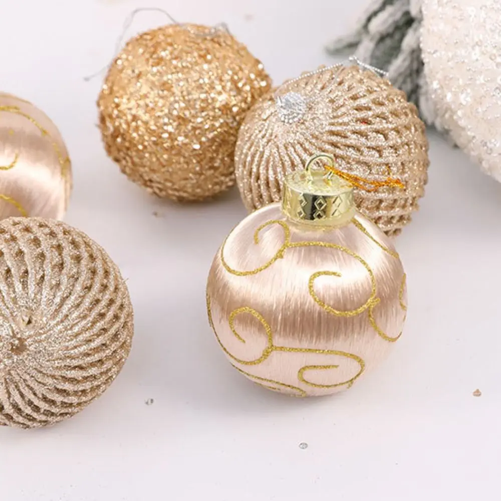 

6pcs Crafts 8CM Christmas Ball Set Painted Delicate Foam Mesh Ball Shatterproof Creative Christmas Tree Decoration Pendant Room