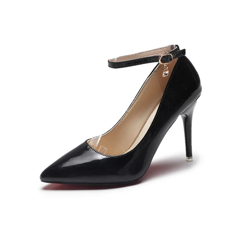 New 10cm Stiletto Heels Gradient Pumps Women Shoes Patent Leather Ankle Strap Super High Pointed Toe Super Big 48 49 50