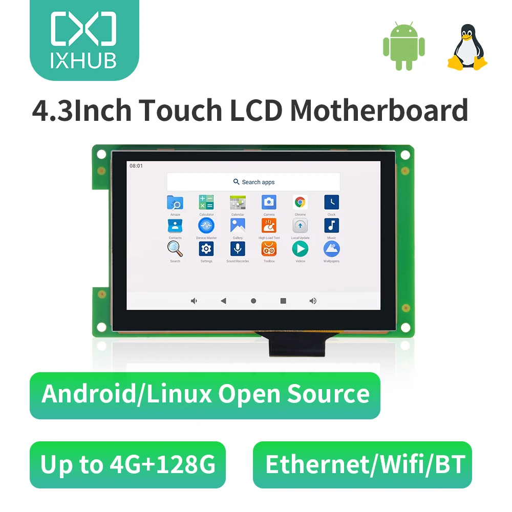 IXHUB 4.3Inch Andriod 10 Linux Ubuntu System Embedded LCD Module USB, WIFI, Ethernet, RTC and RS232 TTL RS485 for Charging Pile