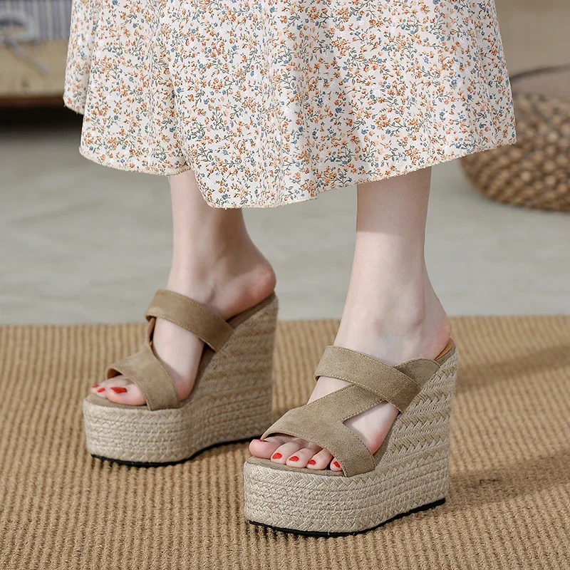 

32-39 Summer New Super 14cm High Heel Sandals And Slippers Women Wedge Heel Platform Open Toe Shoes