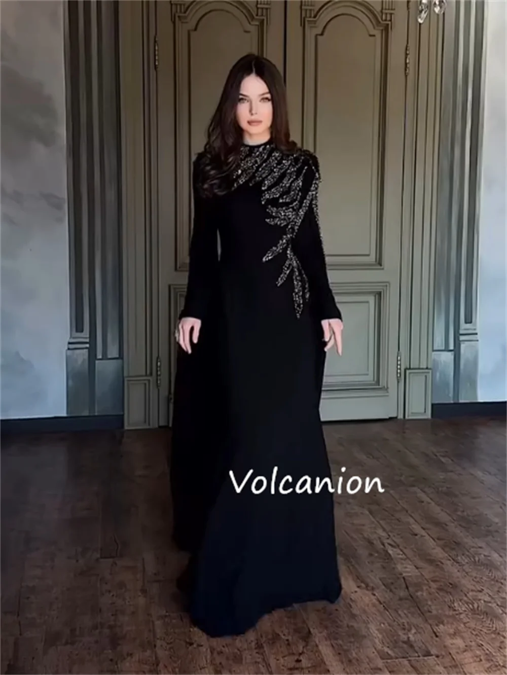 Jersey personalizado lantejoulas trompete gola alta vestidos longos sob medida ocasião elegante estilo chinês retro