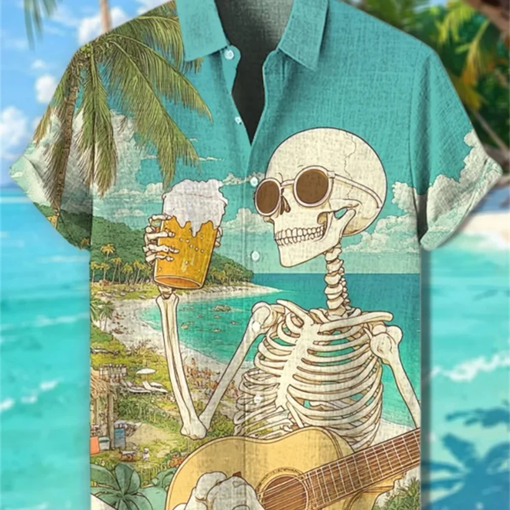 قميص كتان للرجال، طباعة المحيط، قميص بأزرار وأكمام قصيرة، عطلة شاطئ هاواي، ملابس رجالية كاجوال بمقاسات كبيرة #4