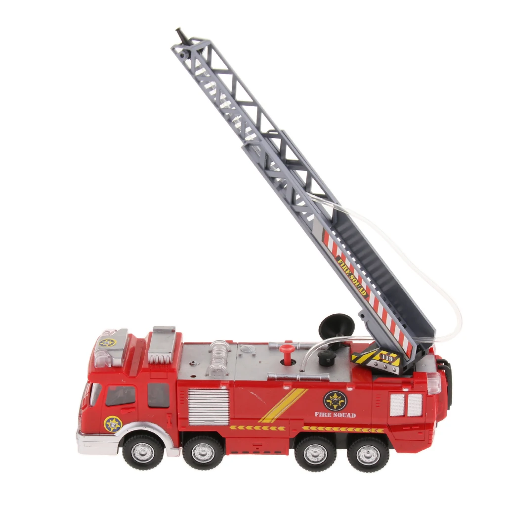 Fireman Vehicle with Extendable Ladder Light Sound Pump Action Toy Fire Engine for Kids Trucks Pretend Play