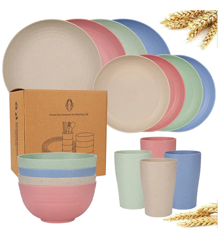 Natürliches Weizenstroh-Geschirrset, Geschirr-Sets, biologisch abbaubar, unzerbrechlich, Teller, Schüsseln, Tassen, leicht, für Küche, Camping – Detail 8