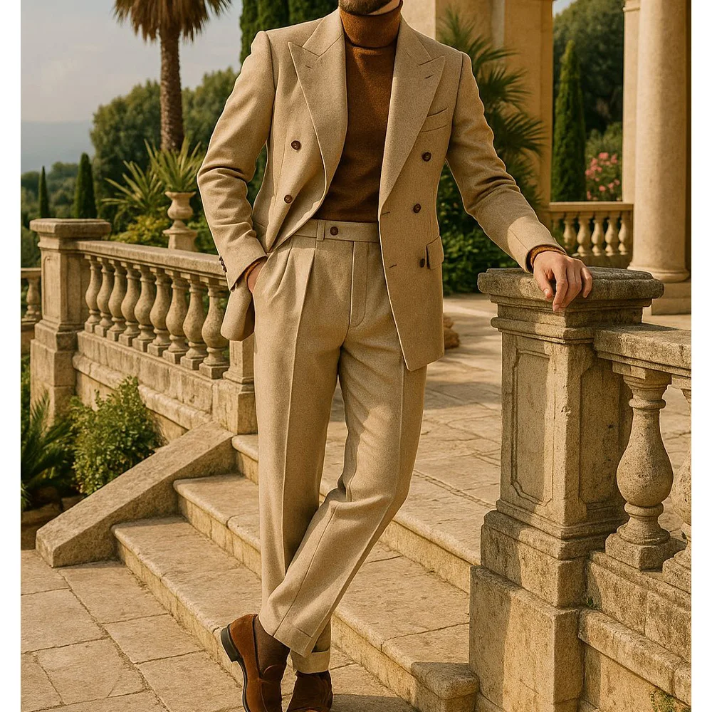 

Mens Double Breasted Suit Set 2 Piece Notched Lapel Comfortable Slim Fit Casual Fashion Party Blazer and Trousers for Wedding