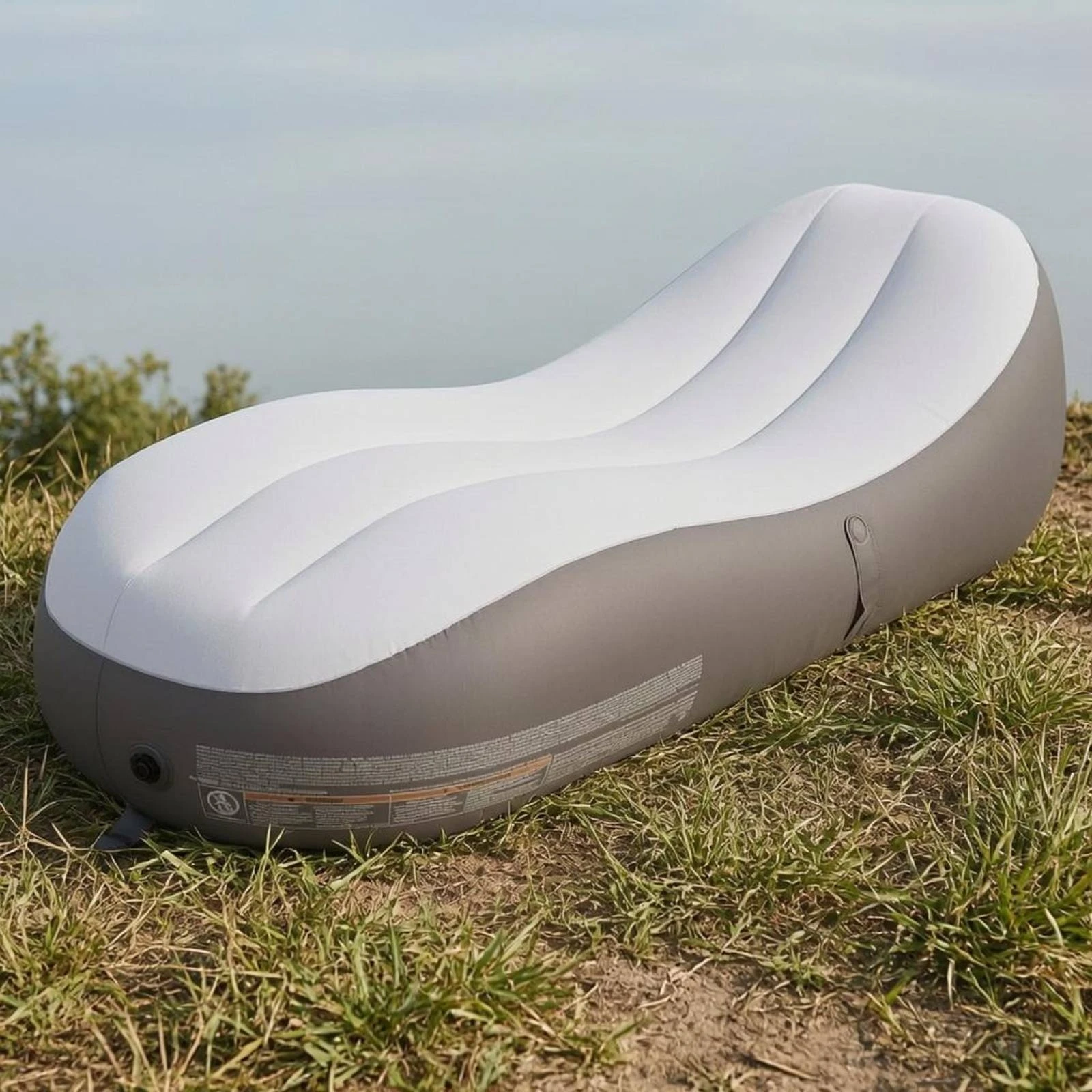 

Wave Lounge Sofa Curved Inflatable Lounge Sofa Inflatable Couch Light Gray Portable Air Couch Side Seams