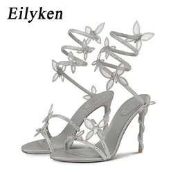 Eilyken Sexy Crystal Butterfly-knot sandali con cinturino alla caviglia donna Fashion Open Toe tacchi a spillo tacchi alti banchetto Party Pumps Shoes
