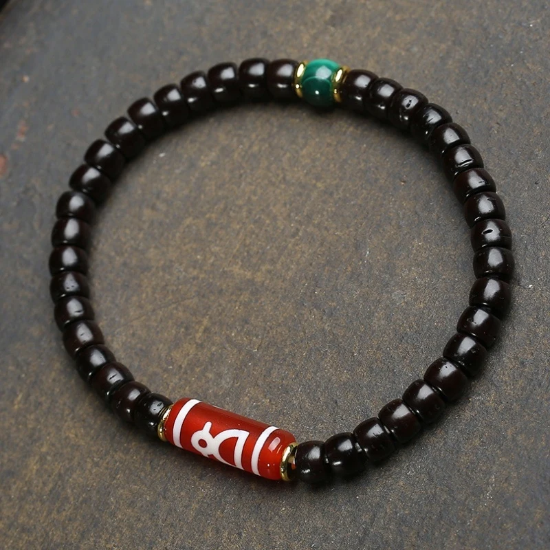 

Браслет в тибетском стиле из кокосовой скорлупы с бусинами-бочонками на одной петле, винтажный аксессуар для мужчин и женщин.