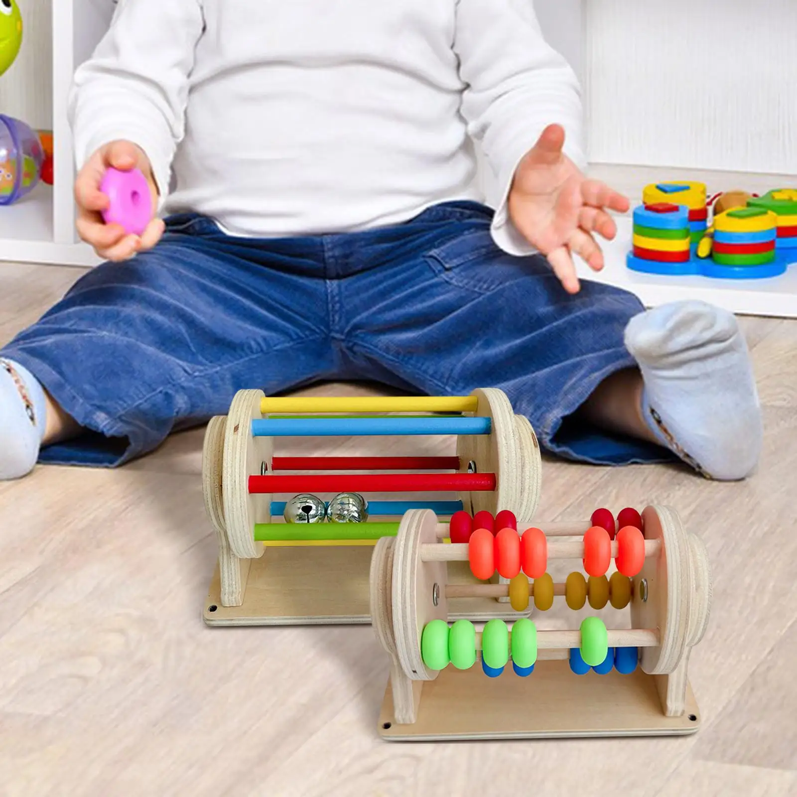 Tamburo rotolante per bambini, giocattolo a tamburo rotante leggero e educativo precoce compatto, giocattolo strisciante per l'ordinamento dei colori