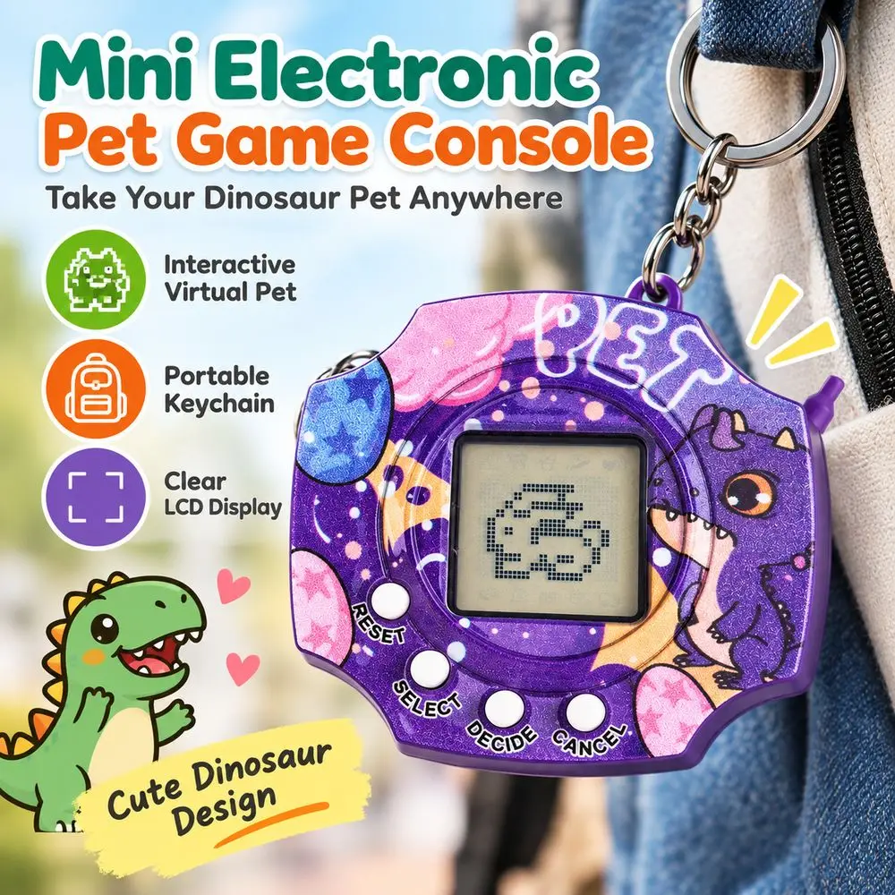 Min Electronic Pet Game Console Nostalgic Design Decompression Feature Pixel Retro Game Toy Pixel Display Backpack Pendant