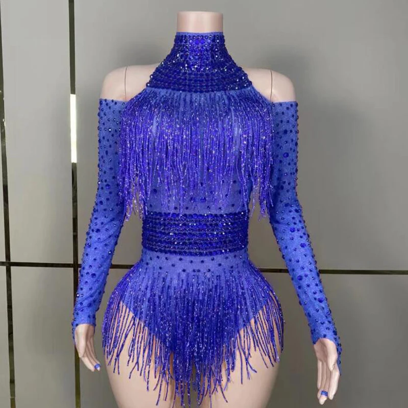 Nowe Wiele Kolorów Błyszczące Cyrkonie Frędzle Body Kobiety Gogo Dance Rave Strój Dj Ds Stage Jazz Odzież Drag Queen Kostiumy