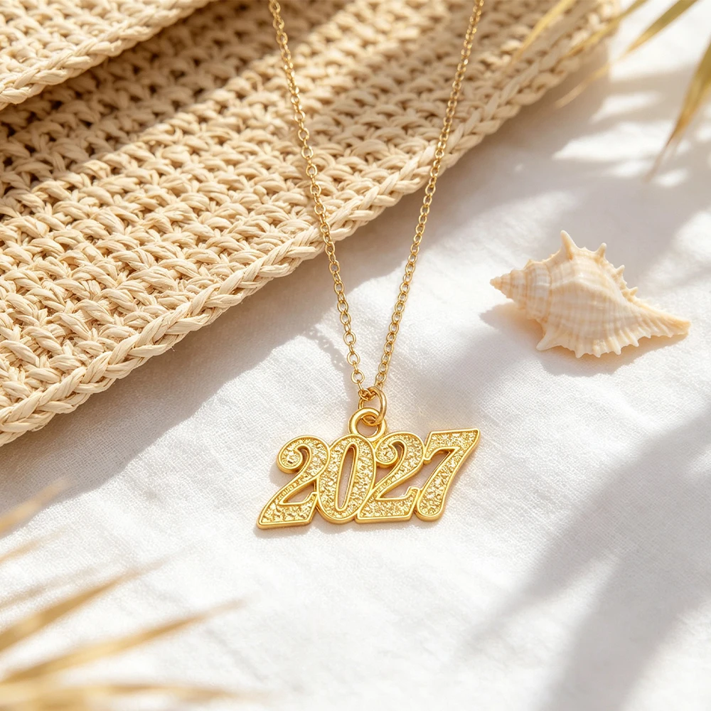 2027 Digital Shape Pendant Necklace Gold and Silver Graduation Commemorative Clavicle Chain New Year Party Women's Accessories