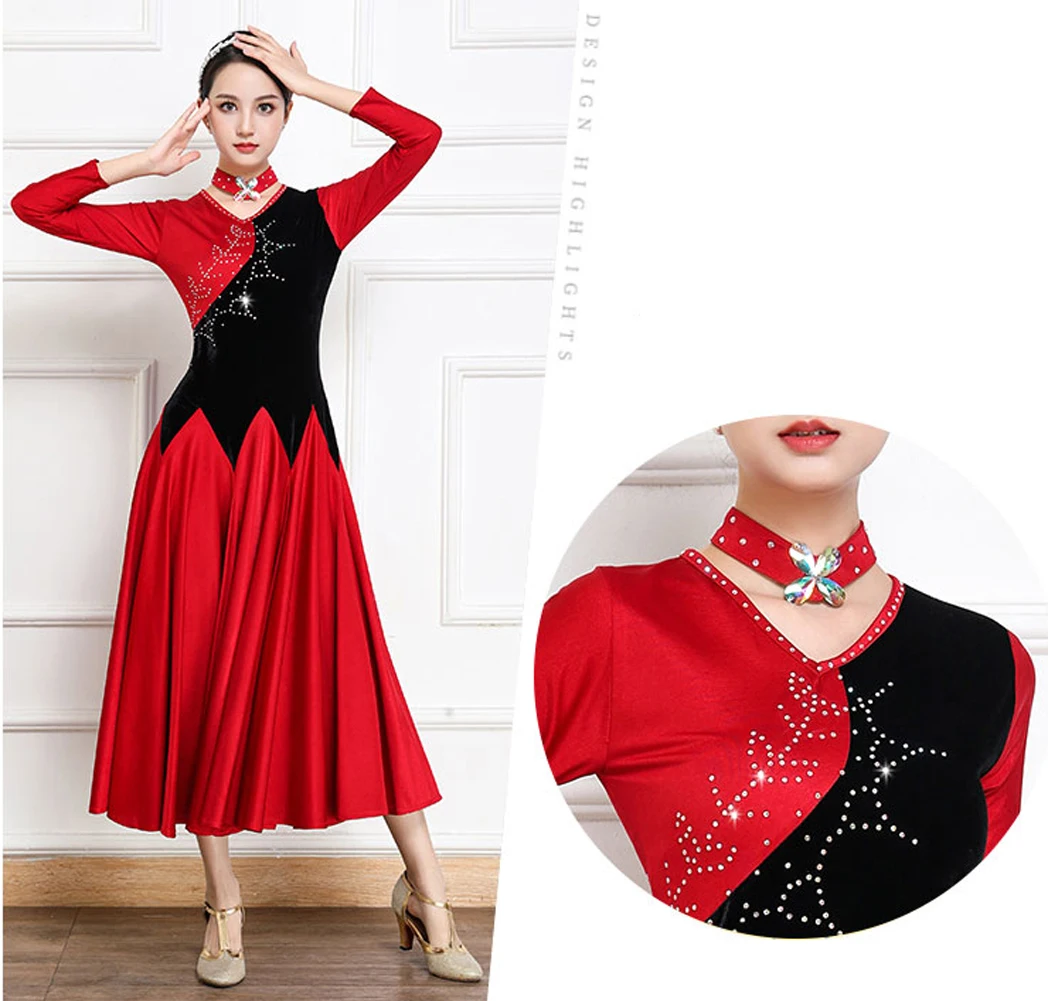 Strass Ballroom Dance Kleider Für Frauen Hohe Qualität Bühne Kostüm Praxis Tragen Floral Flamenco Kleider Exotische Dancewear