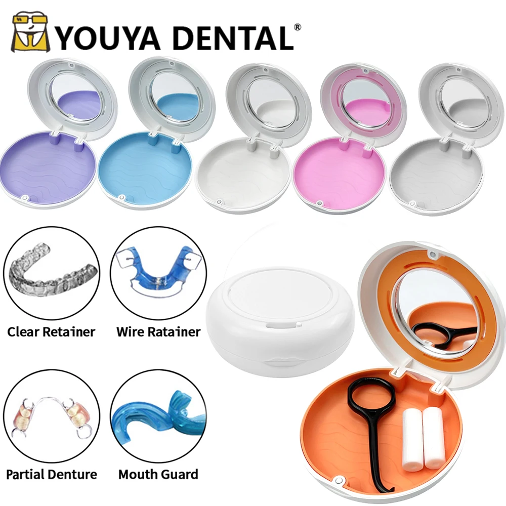 

1pcs Denture Storage Box with Magnetic Closing Retainer Box With Mirror Vent Orthodontic Retainer Case False Teeth Oral Care