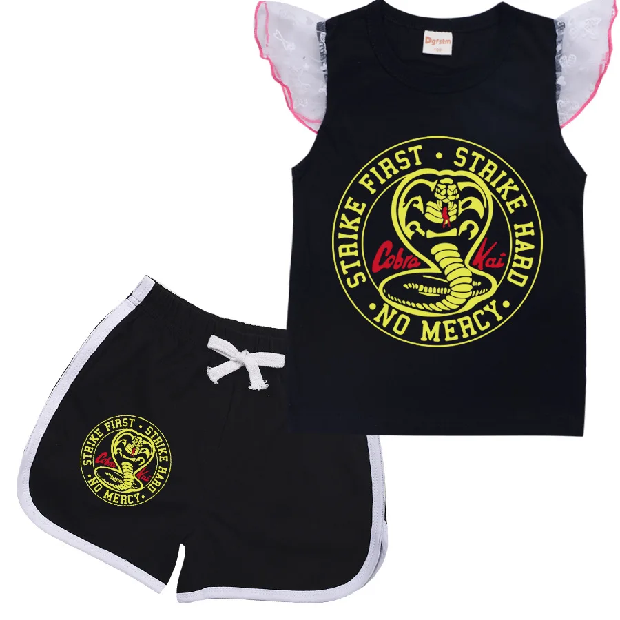 Toddler Boys Girls Cobra Kai Summer Sports Clothes Kids Cotton Casual Short Sleeve T-Shirt+Shorts Children Running Outfits