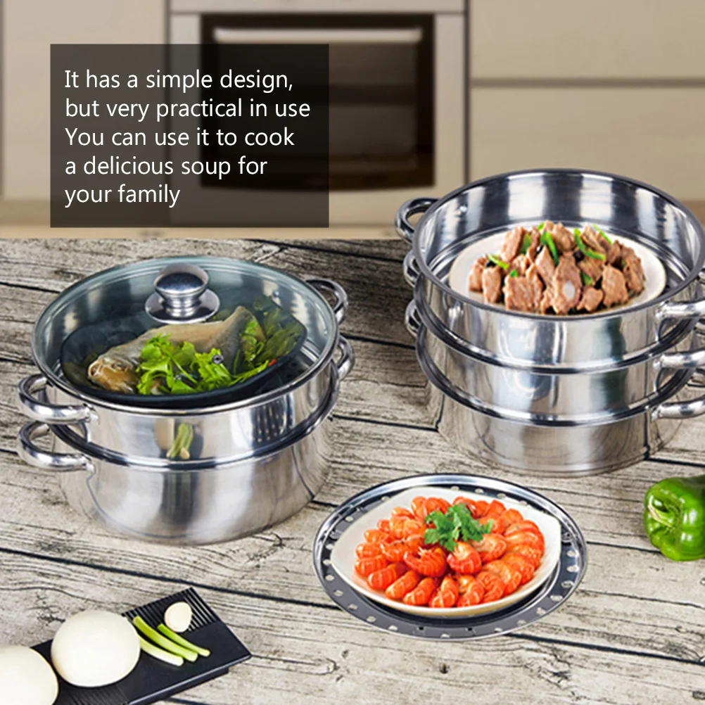 

Stainless Steel Steamer Pot 30Cm Multi Layer Soup Cooking Pot Space Saving Kitchen Bar Tool Gift Choice