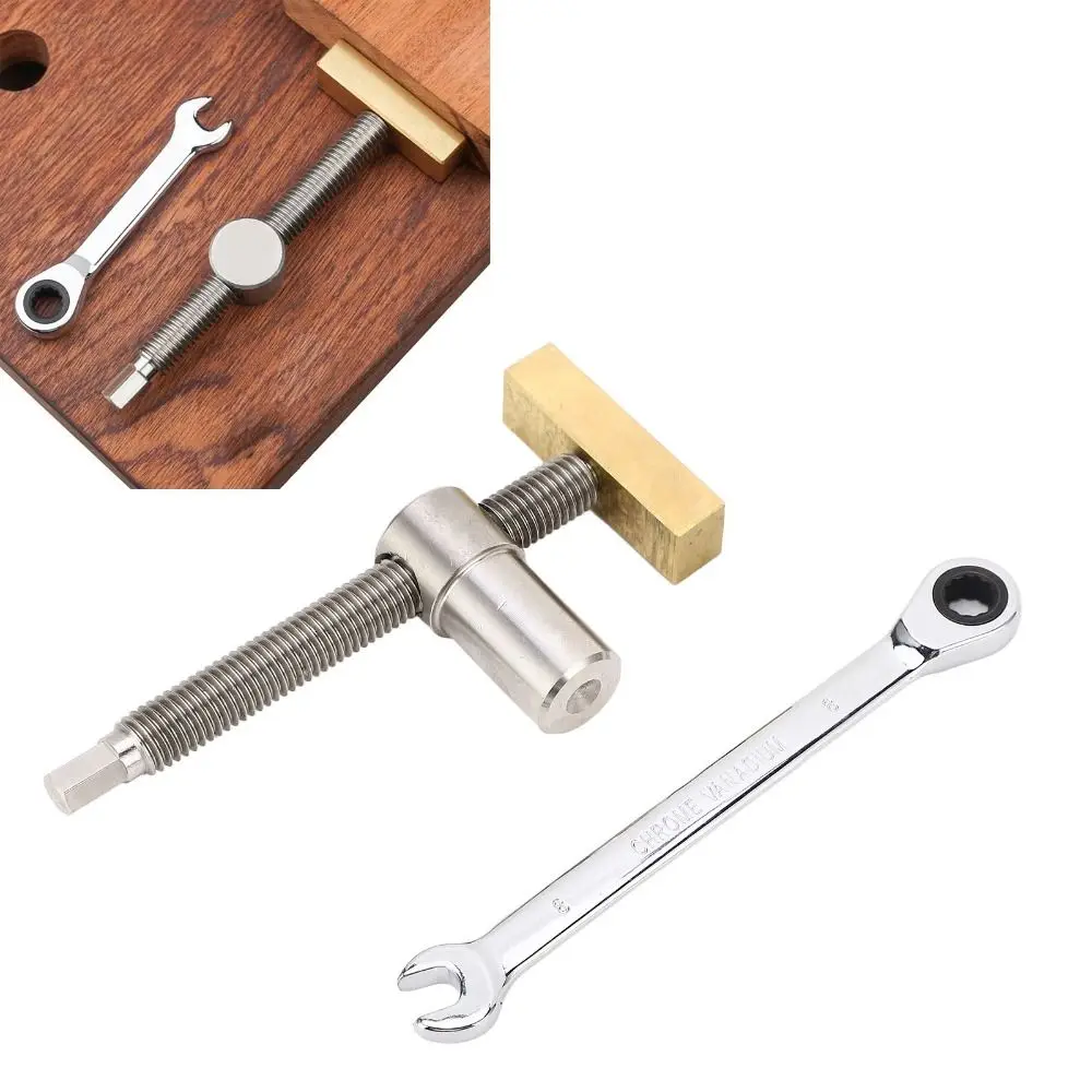 3/4 Inch / 19mm​ Bench Dog Clamp​ Adjustable​ Stainless Steel Brass​ Dog Hole Clamp​ With Ratchet Wrenches​