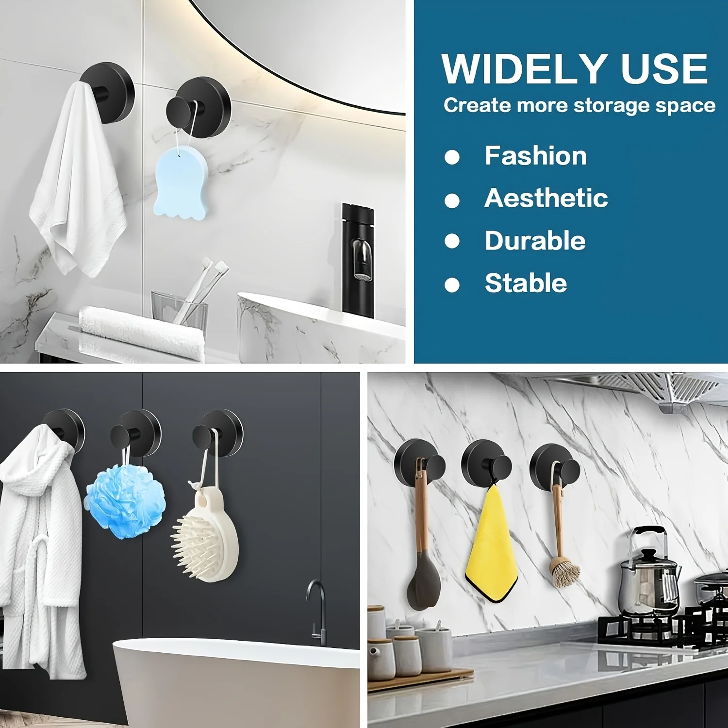 Strong Suction Cup Hooks, Suitable for Shower, Bathroom, and Kitchen - No-Drill Wall-Mounted Towel Hooks with Vacuum Technology, view 6
