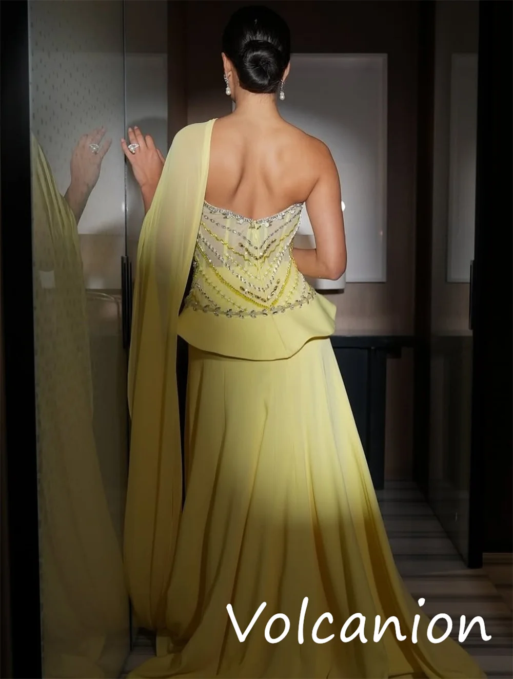 Customized Intricate Matching Jersey Sequined Pleat A-line One-shoulder Long Dresses Bespoke Occasion Casual