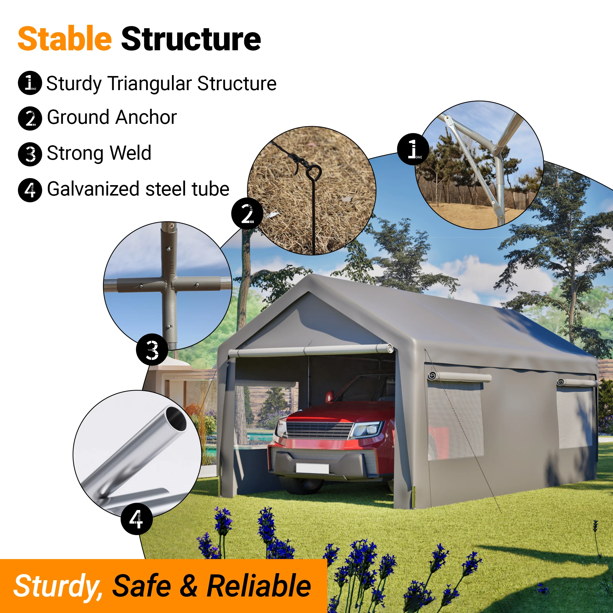 Carport 10x20 Ft Heavy Duty Canopy Steel Frame Storage Shed Portable Garage Party Tent Car Shelter Waterproof Outdoor Customized