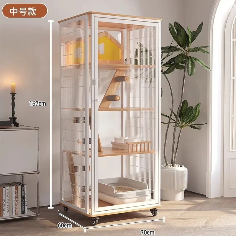 Medium cat villa household with toilet integrated cat cage does not occupy a small apartment solid wood cat climbing frame house