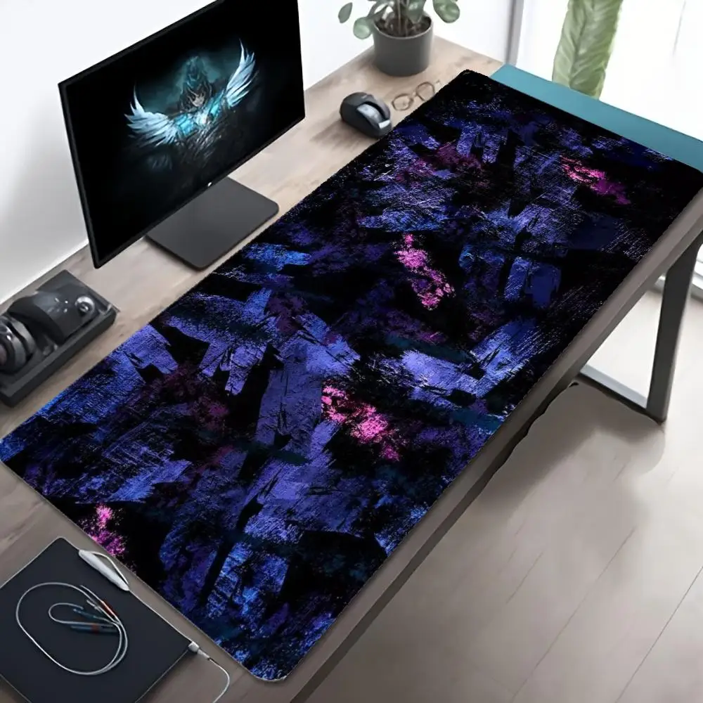 XXL Abstract Graffiti Paint Mousepad Dark Purple Pink Brush Stroke Deskmat Anti-slip Rubber Overlock Keyboard Office Gaming Mats