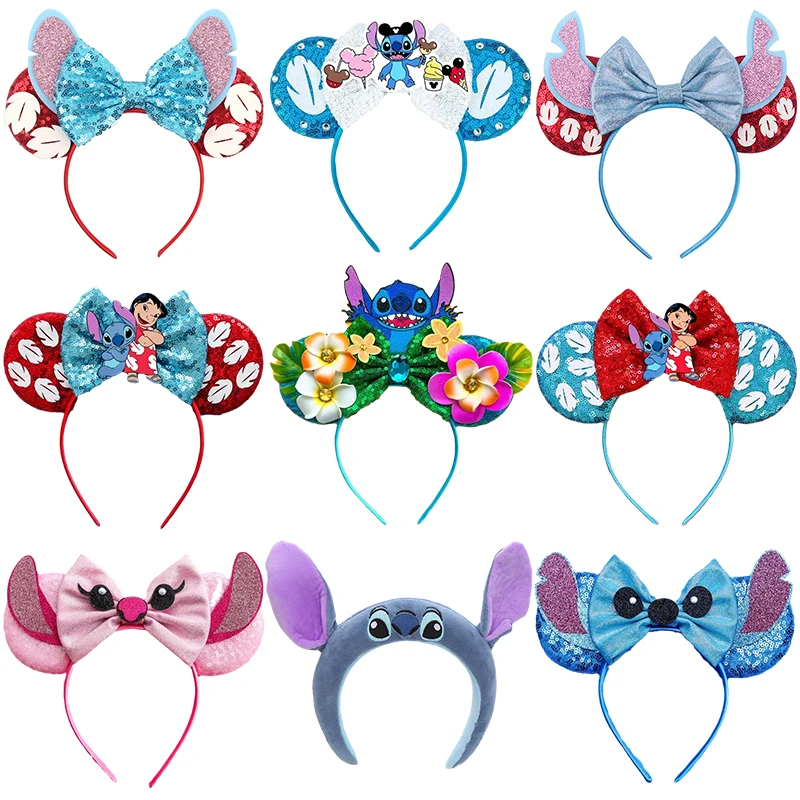 Disney Mickey Mouse Ears Headbands Women Adults Party Hair Accessories Lilo Stitch Headband for Girls Kids Sequins Bow Hairbands