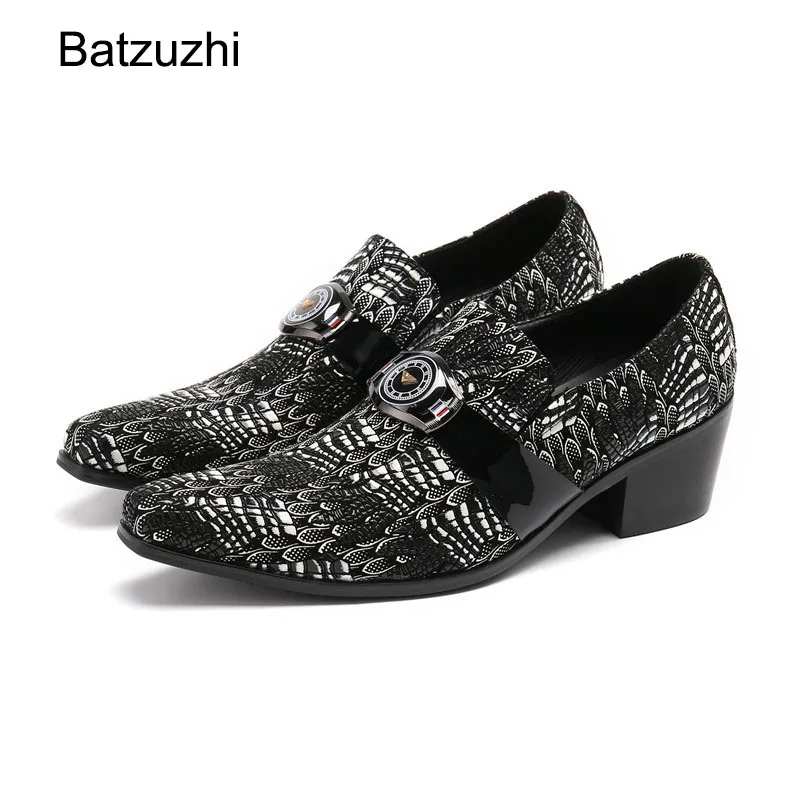 

Batzuzhi Fashion Oxford Shoes Men Pointed Toe Black Genuine Leather Dress Shoes Men 6.5cm High Heels Business/Party sepatu pria