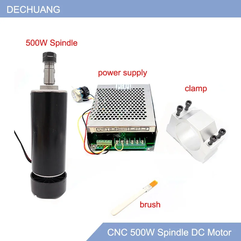 500W Air Cooled Spindle Motor ER11 Chuck CNC 0.5kw Spindle DC Motor + 52mm Clamps + Power Supply Speed Governor For DIY CNC