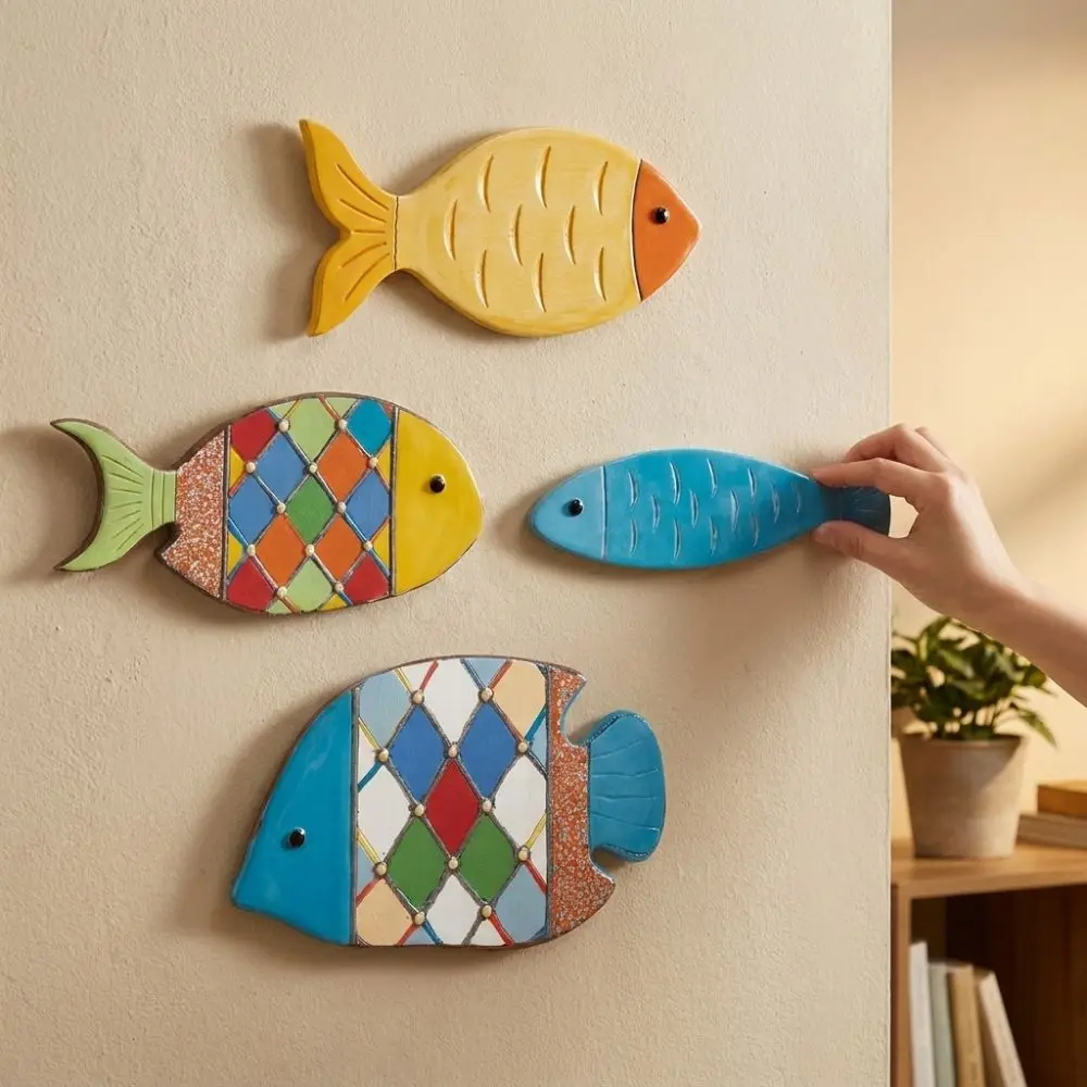 2D Fish Shaped Wood Fish Wall Decor Beach Theme School of Fish Nautical Fish Art Sculpture Vintage Style Rustic Retro
