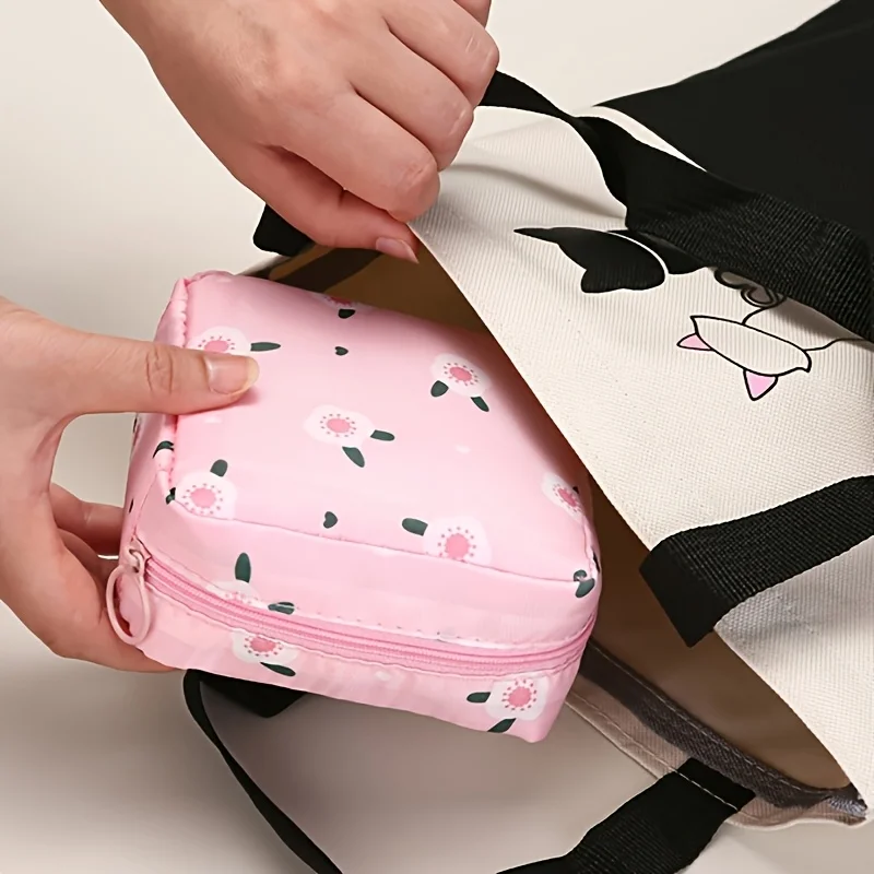 Women Sanitary Napkin Tampon Storage Bag Portable Waterproof Cartoon Pattern Pouch Cute Period Organizer For Travel Daily Use
