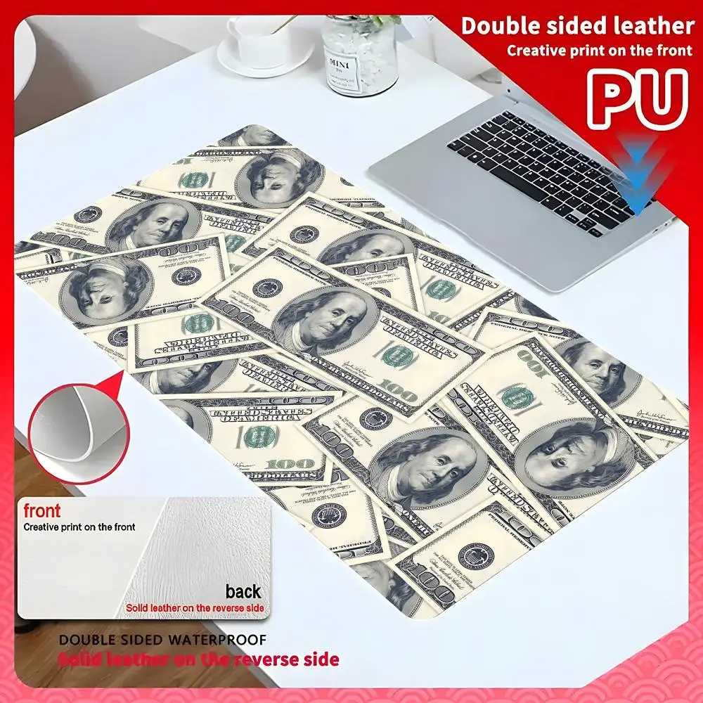 Luxury Dollar US Mouse Pad 60x30cm Computer Accessories creative method Leather Desk Mat Gamer Waterproof PU Desktop Desk Mat Ga