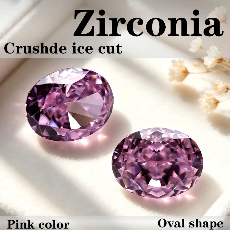 Kubischer Zirkonia Stein, ovale Form, Crushed-Ice-Schliff, rosa Farbe, Laborproduktion, CZ 4K-Schliff, 5A+ Qualität – Detail 1