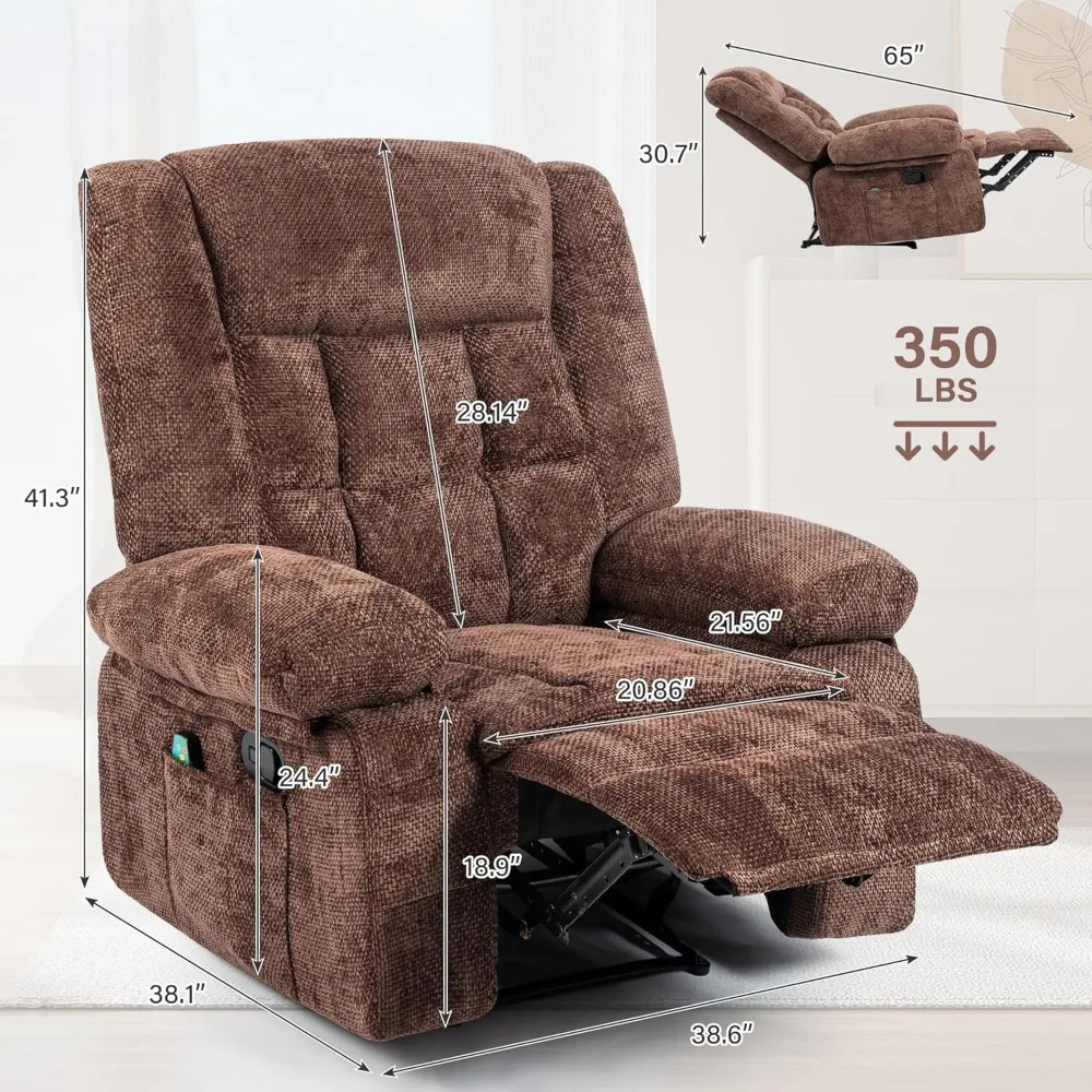 Living Room Chair with Massage and Heat, Side Pockets, Breathable Fabric Reclining Chairs, Comfy Living Room Single Sofa Chair