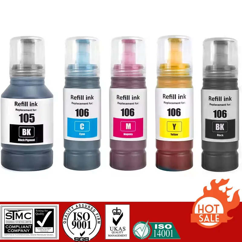 Compatible Refill Pigment Ink For E-105 E105, E-106 E106 For Epson ECOTANK ET-7700/ET-7750/L7160/L7180 Printer