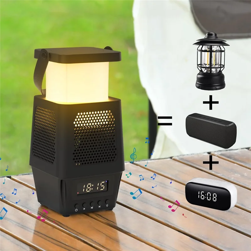 ABJN-مكبر صوت بلوتوث منبه لاسلكي قابل لإعادة الشحن مصباح Led فانوس تخييم محمول للسفر والتخييم في الهواء الطلق